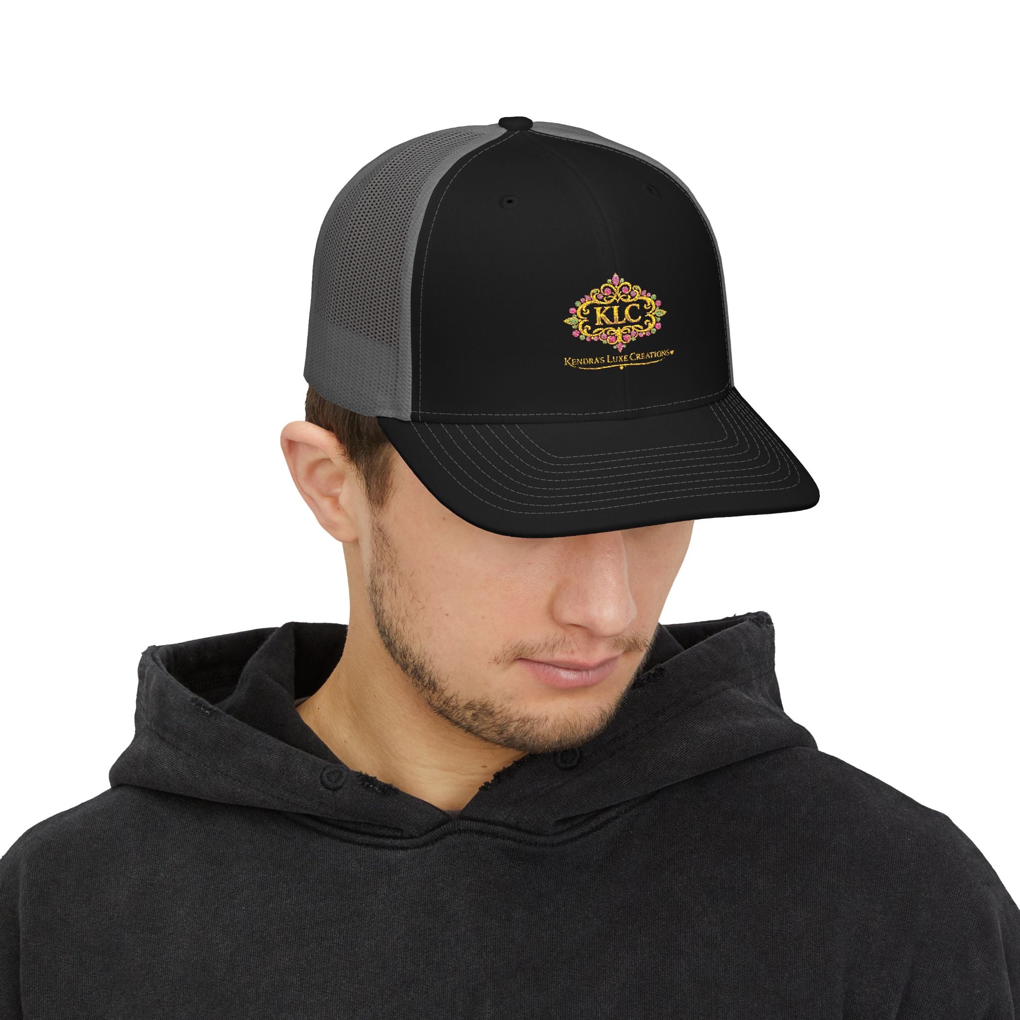 KLC Floral Crest Trucker Cap — Embroidered Kingdom Luxe Creations Snapback